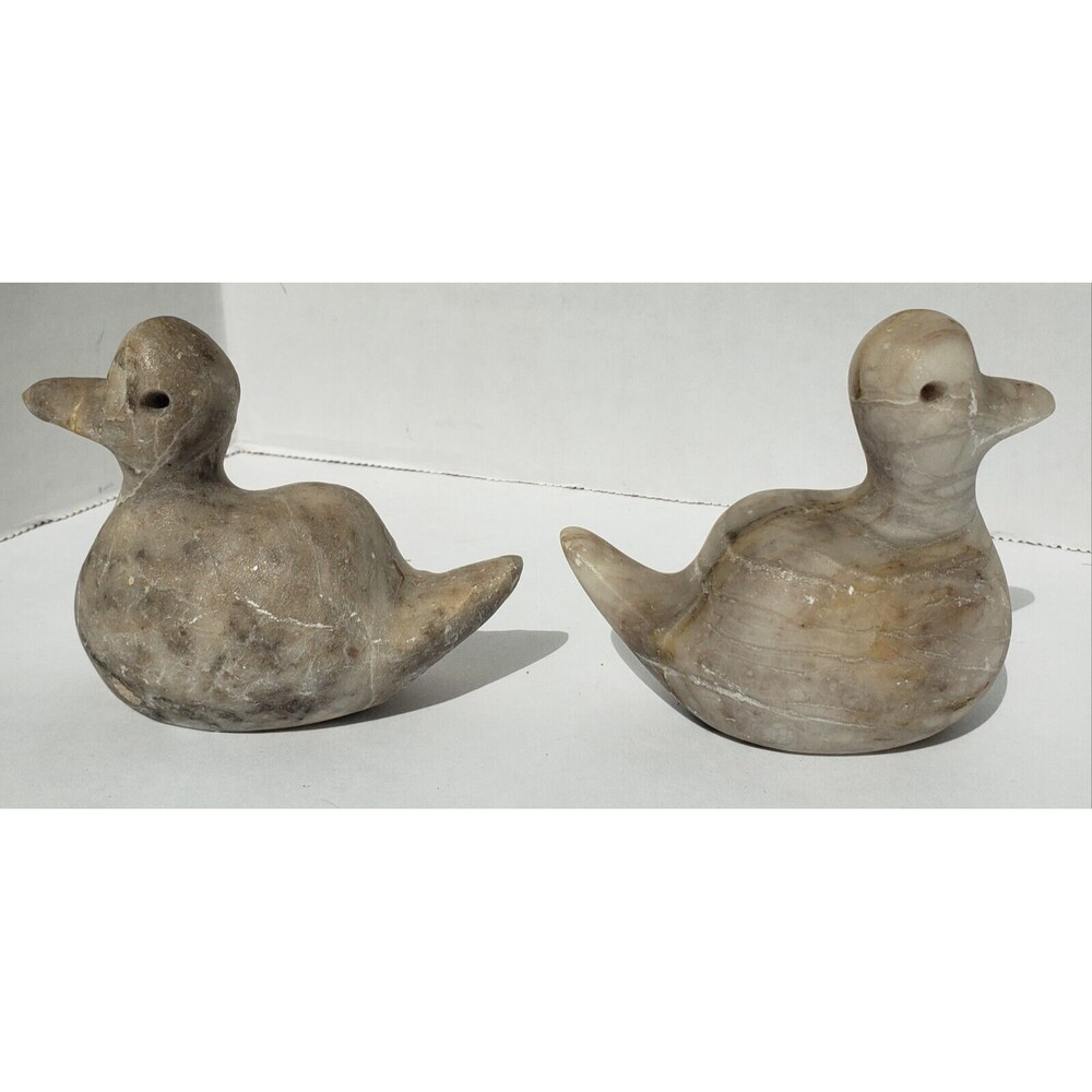 Hand Carved Quartz Granite Ducks Lot Of 2 (2.75 in X 3.25 in) No Chips! - Picture 3 of 8